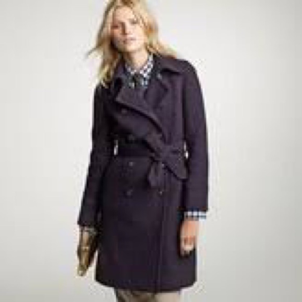 Jcrew NWT icon trench wool boulevard coat in Navy sz 0 - Picture 1 of 16